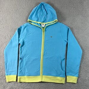 Lacoste Full Zip Hoodie Women US L (EU/10) Blue Lime Green Logo Stretch VTG NWT